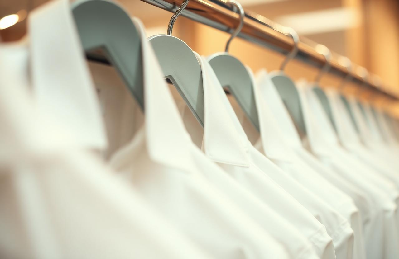 Crisp white shirts pressed and hung after professional dry cleaning